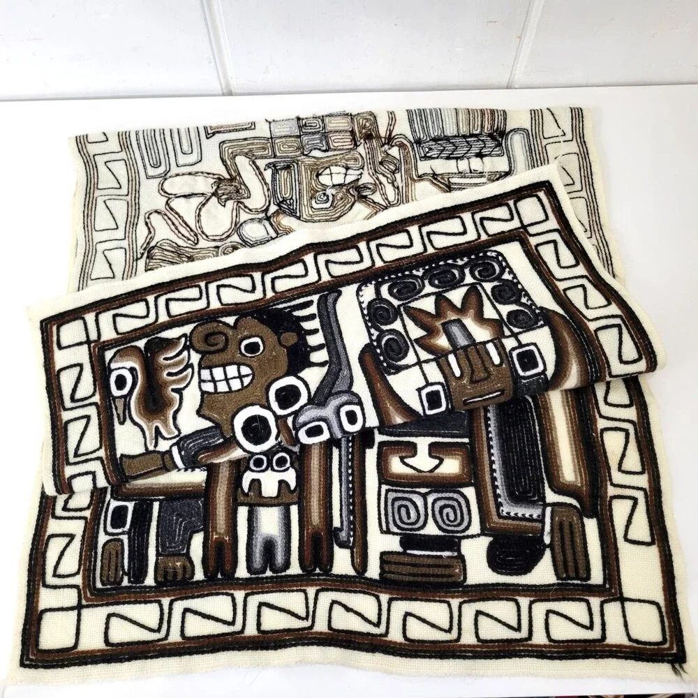 Handmade Peruvian Aztec Mayan Boho Folk Art Woven Wall Hanging Neutral Tones